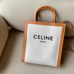 192082 Celine赛琳印花帆布及牛皮革小型直式CABAS手袋 托特包 天然色/棕褐色
